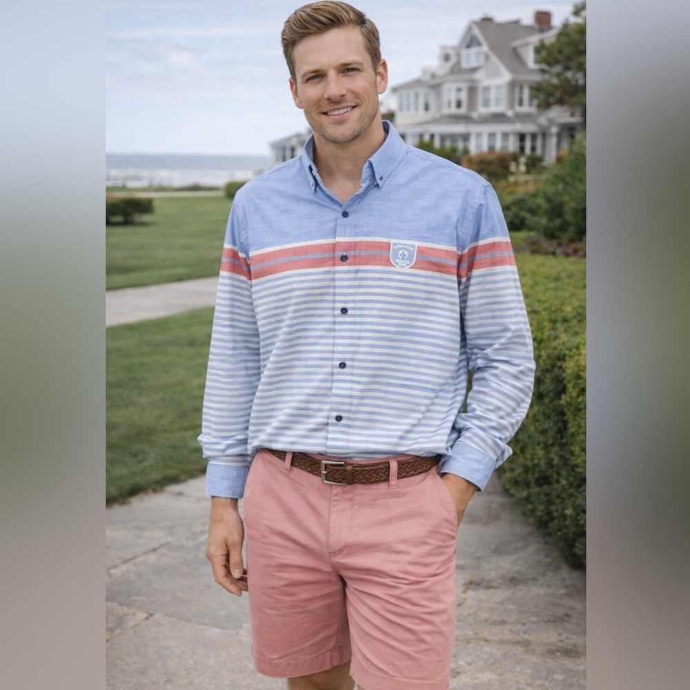 Campione del Garda XL Regatta Club Striped Button Down Shirt Nautical Crest